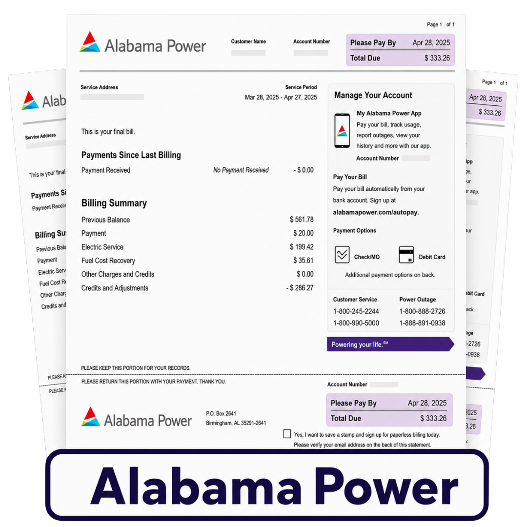 Sample Alabama Power bill