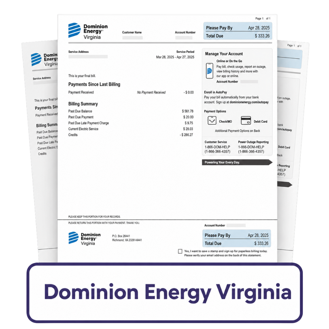 Sample Dominion Energy Virginia bill