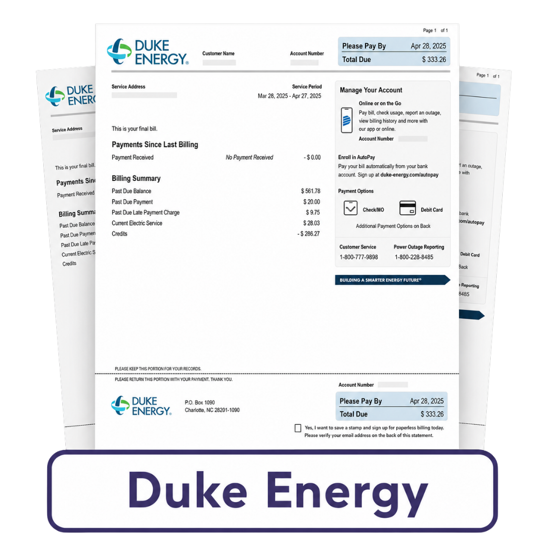 Sample Duke Energy bill
