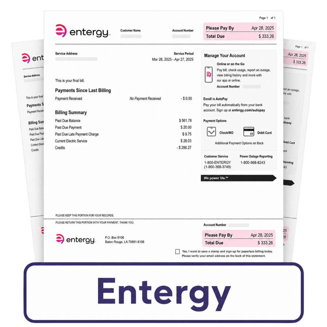 Sample Entergy bill