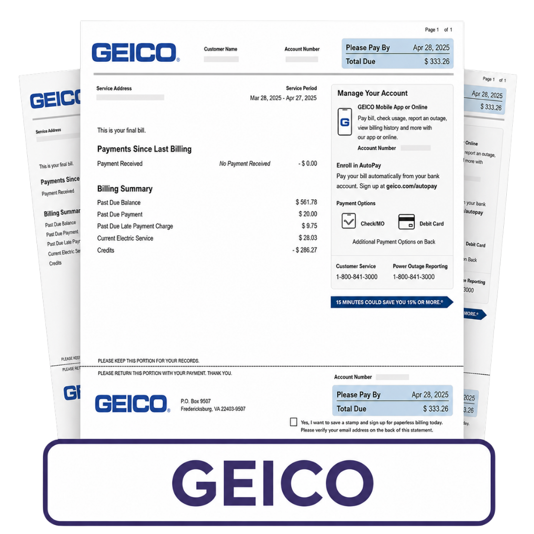 Sample GEICO bill