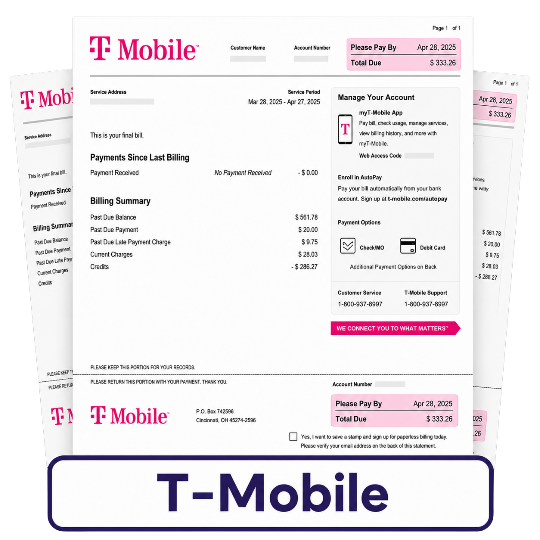 Sample T-Mobile bill