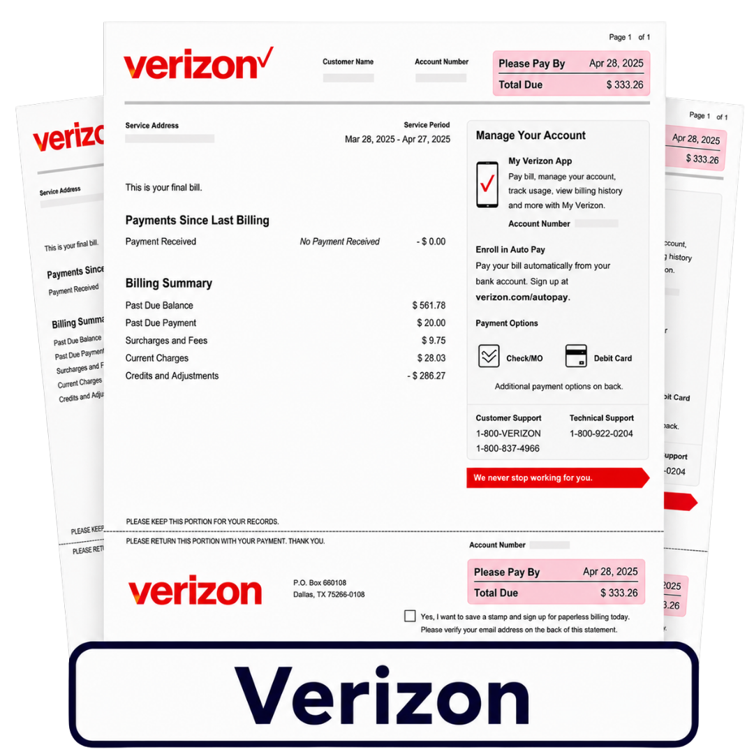Sample Verizon bill